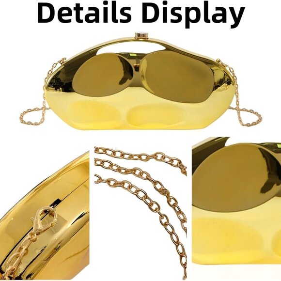 Elegant acrylic geometric shell clutch purse with gold chain for women - Picture 3 of 7